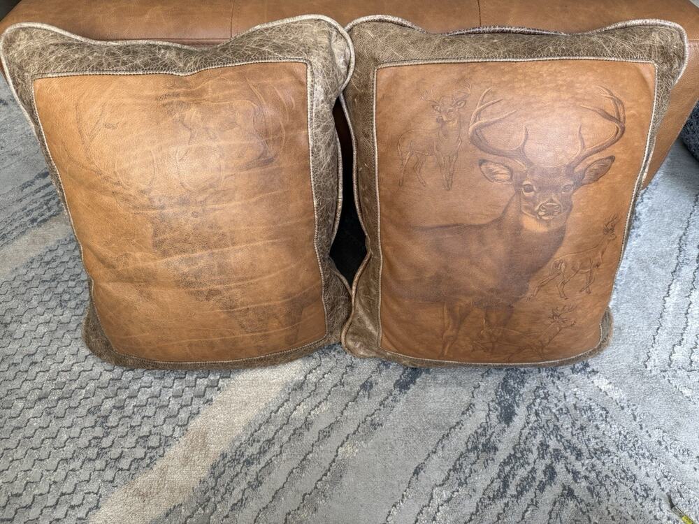 Judy Gibson Genuine Leather Pillow Covers Animal Print Signed Covers Only 18x20”